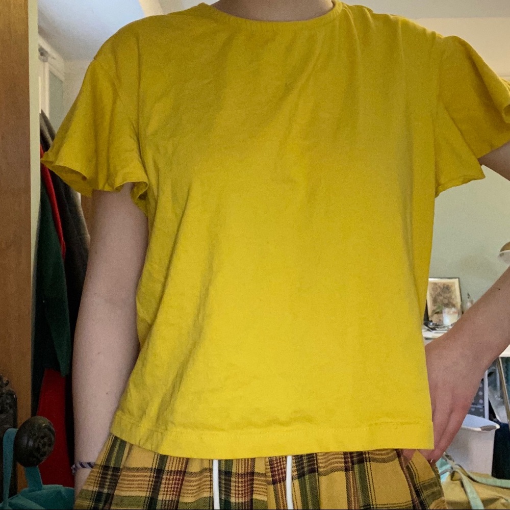 Bright yellow BP ruffled t-shirt